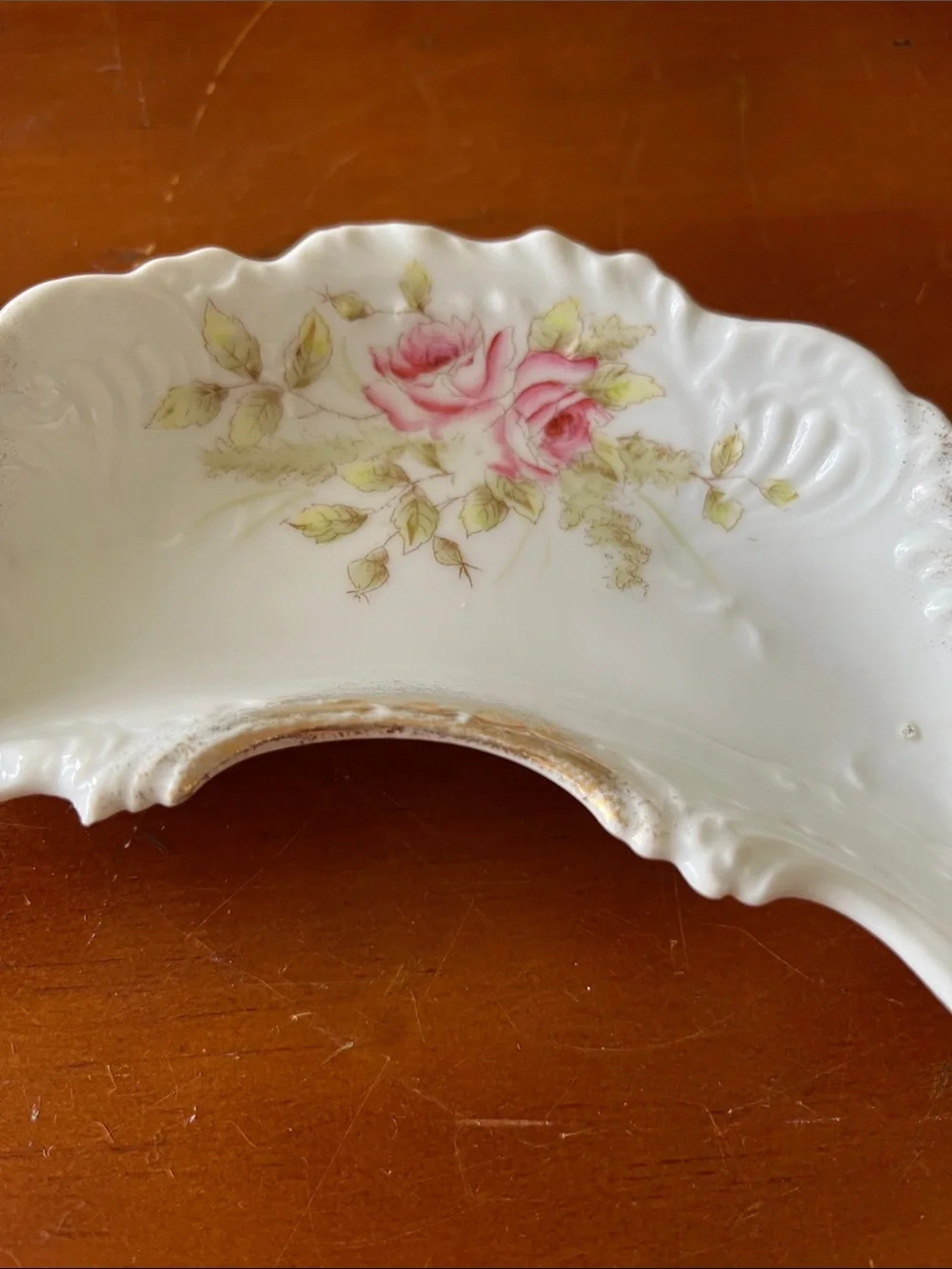 Vintage Dresden White Porcelain Bone Plate Dish Pink Roses & Gold Trim Germany